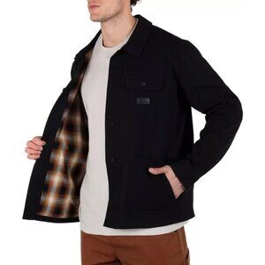 Hurley Men's Bixby Long Sleeve Overshirt Flannel Lining Black Button up Large
